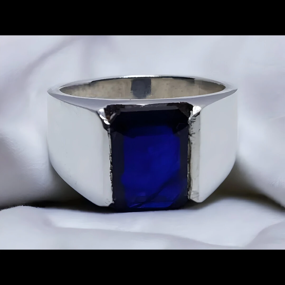 Square Blue Real Sapphire Ring Mens Buy Now