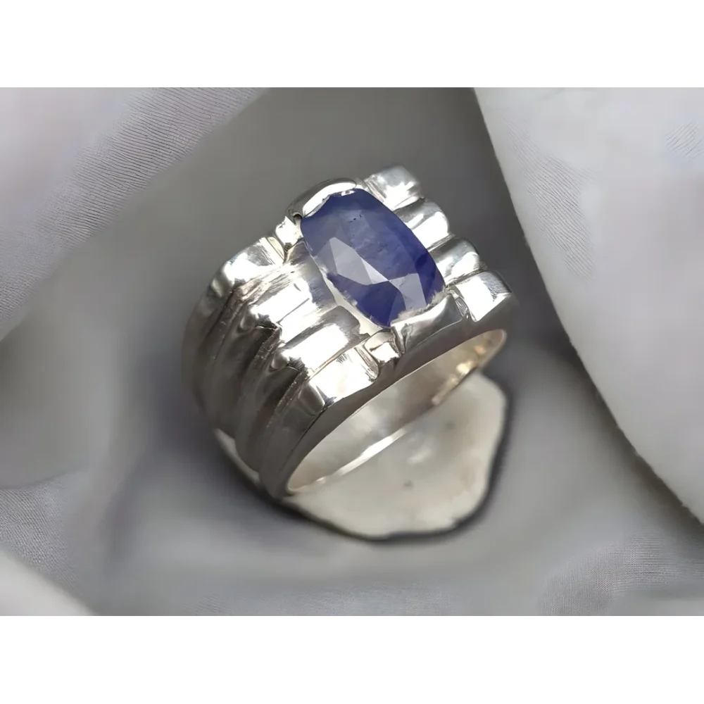 Cushion Cut Men Sapphire Band Real Sterling Silver Buy Now