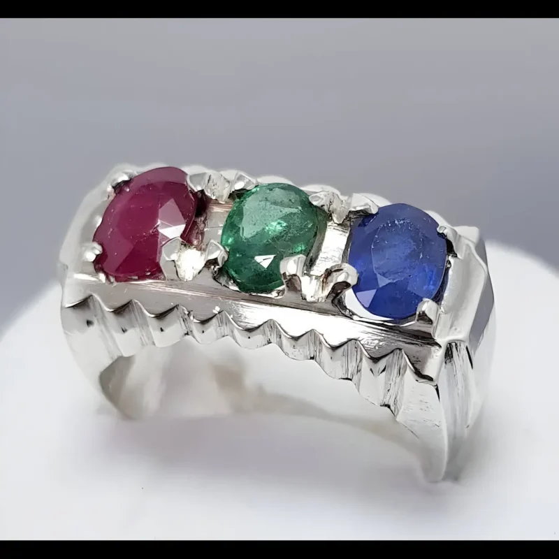 Multi Stone Mens Ring Ruby Sapphire Emerald Ring