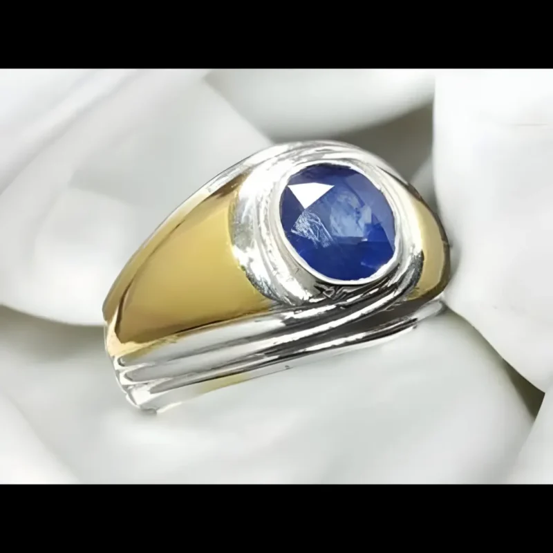Royal Blue Mens Sapphire Ring Handcrafted Real Neelam Gold Plated Rings
