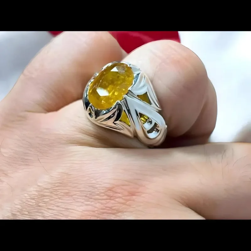 Mens Yellow Sapphire Ring Real Ceylon Sapphire
