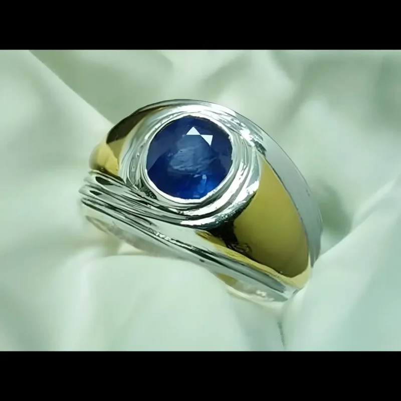 Royal Blue Mens Sapphire Ring Handcrafted Real Neelam Gold Plated Rings