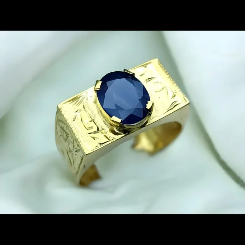 14k Gold Sapphire Ring Mens Engraved Ring Shop Now