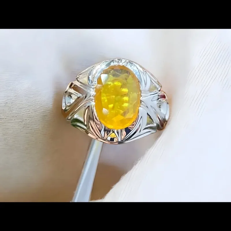 Mens Yellow Sapphire Ring Real Ceylon Sapphire