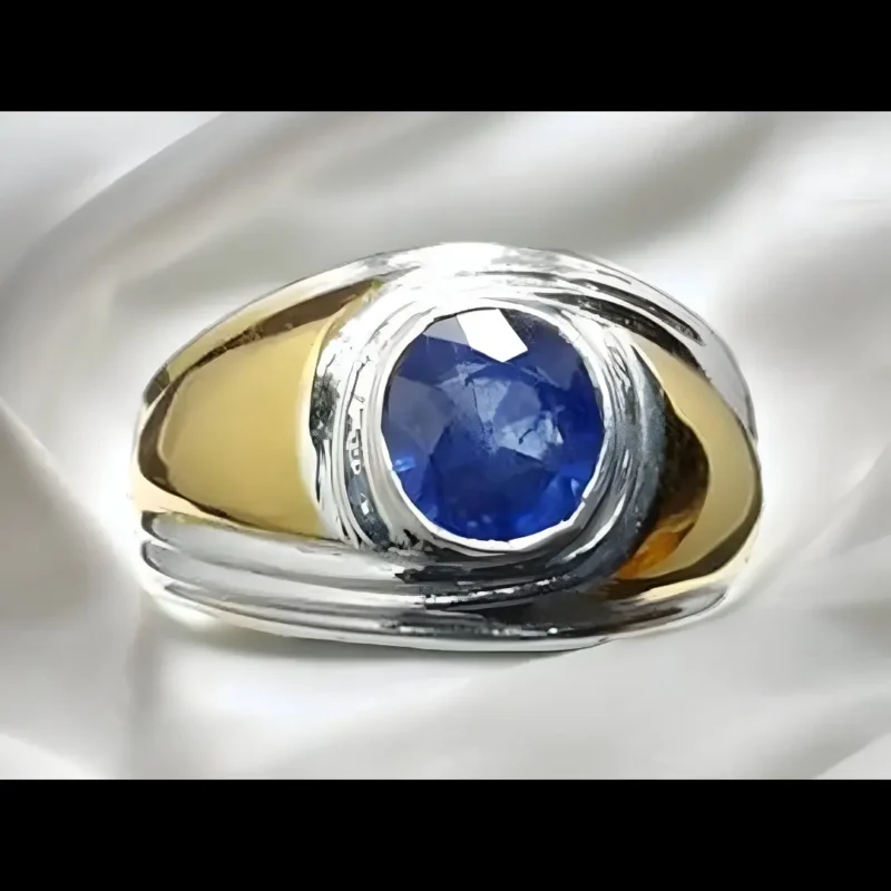 Royal Blue Mens Sapphire Ring Handcrafted Real Neelam Gold Plated Rings