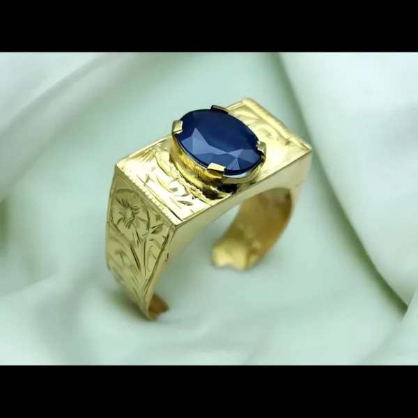14k Gold Sapphire Ring Mens Engraved Ring Shop Now