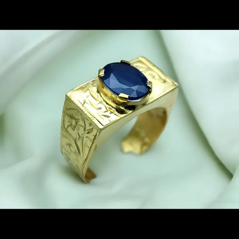 14k Gold Sapphire Ring Mens Engraved Ring Shop Now