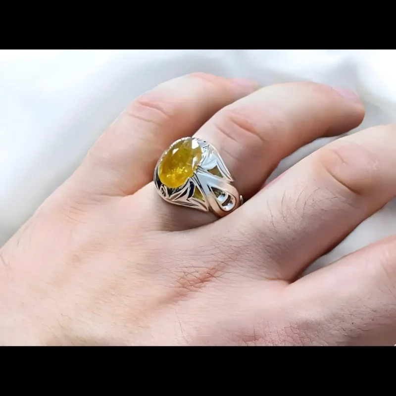 Mens Yellow Sapphire Ring Real Ceylon Sapphire