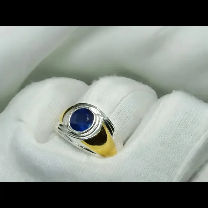 Royal Blue Mens Sapphire Ring Handcrafted Real Neelam Gold Plated Rings