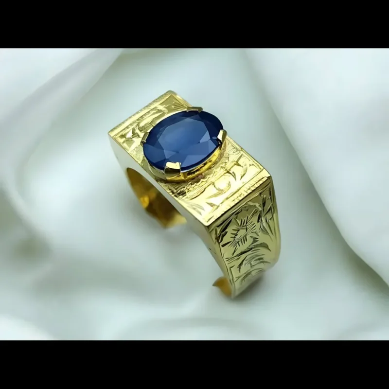 14k Gold Sapphire Ring Mens Engraved Ring Shop Now