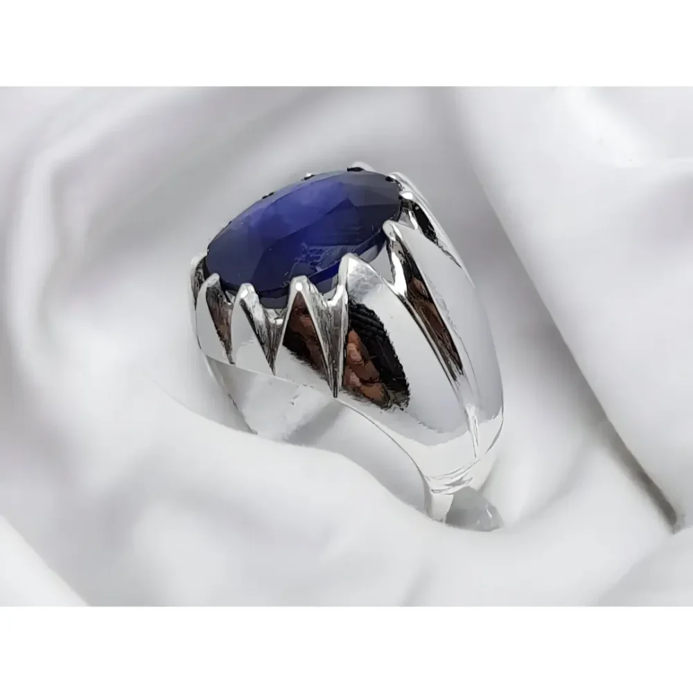 Blue Sapphire Rings Men Sterling Silver Sapphire Rings
