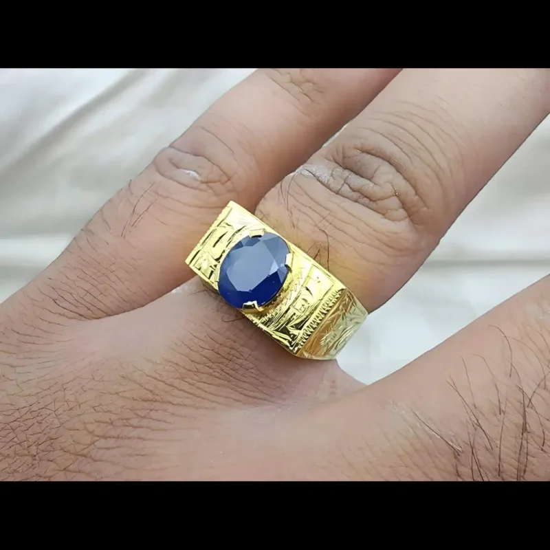 14k Gold Sapphire Ring Mens Engraved Ring Shop Now