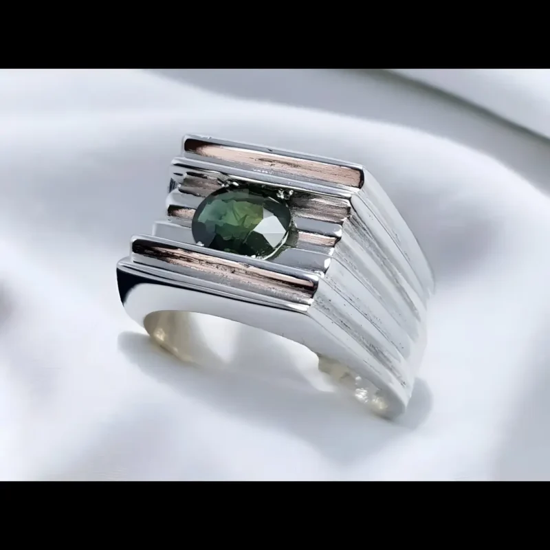 Mens Green Sapphire Ring Ceylon Green Sapphire Stone Rings