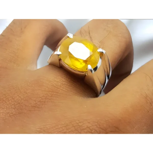 Real Yellow Sapphire Ring Big Neelam Rings Mens 925 Sterling Silver