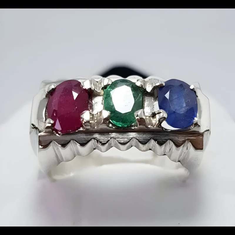 Multi Stone Mens Ring Ruby Sapphire Emerald Ring