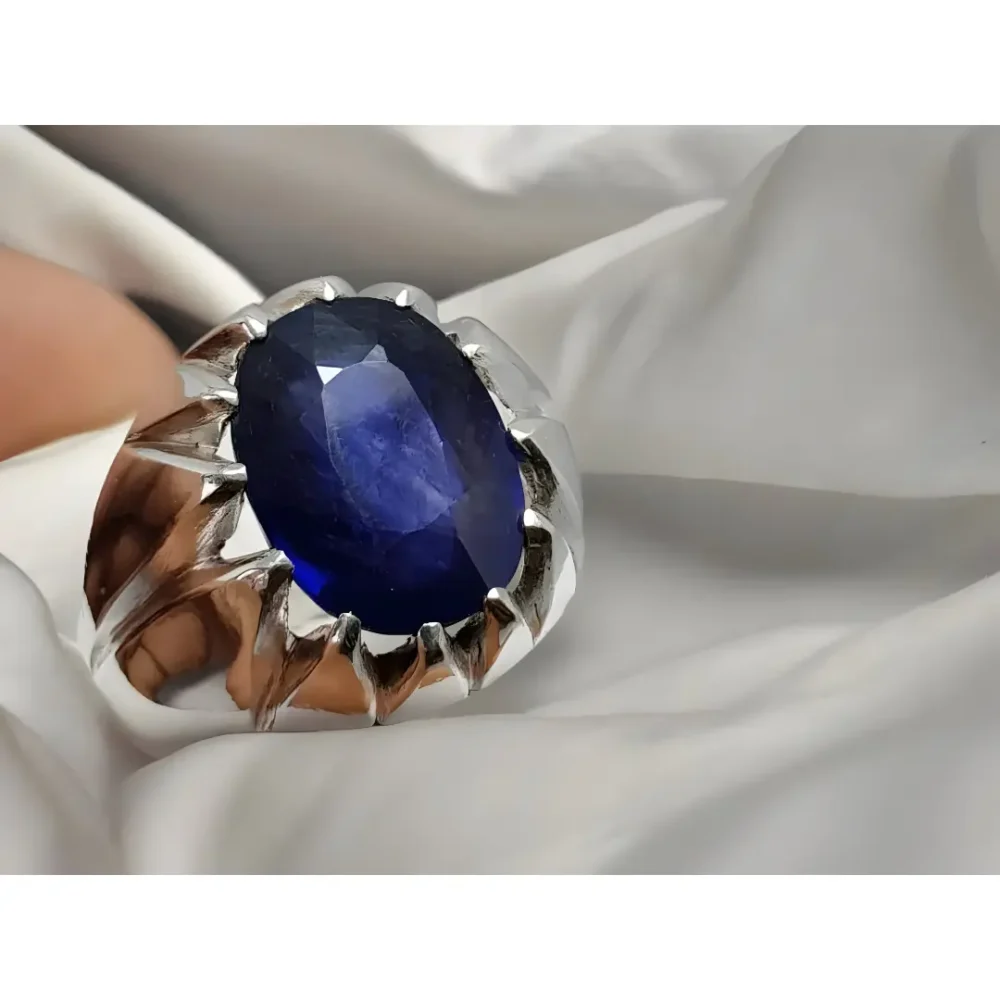 Blue Sapphire Rings Men Sterling Silver Sapphire Rings