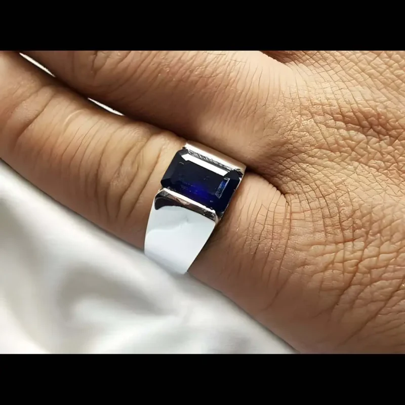 Square Blue Real Sapphire Ring Mens Buy Now
