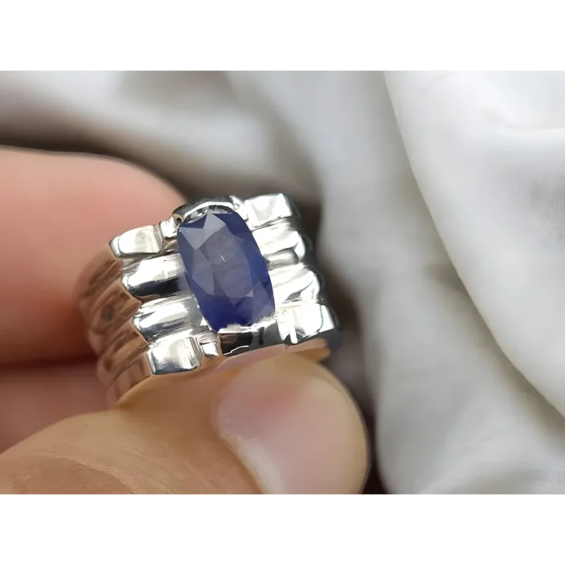 Cushion Cut Men Sapphire Band Real Sterling Silver Buy Now