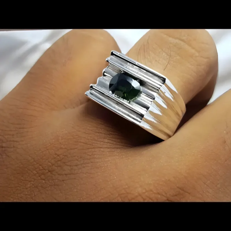 Mens Green Sapphire Ring Ceylon Green Sapphire Stone Rings