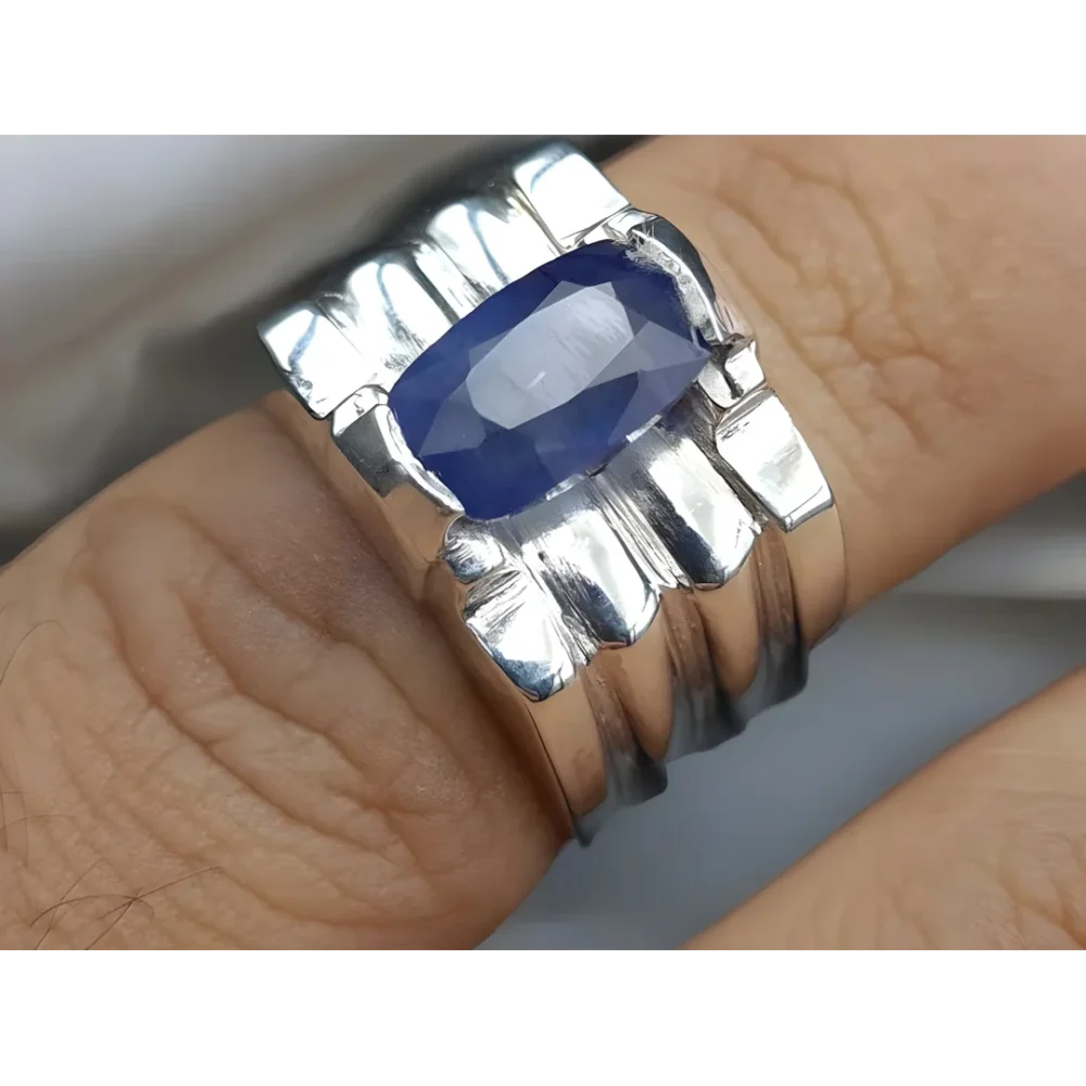 Cushion Cut Men Sapphire Band Real Sterling Silver Buy Now