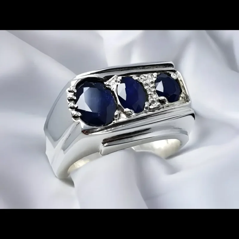 Sapphire Band For Men Real Sterling Silver 925 Neelam Rings