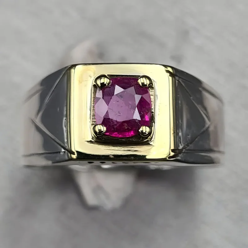 Purplish Red Mens Ruby Ring Gold Plated Ruby Ring