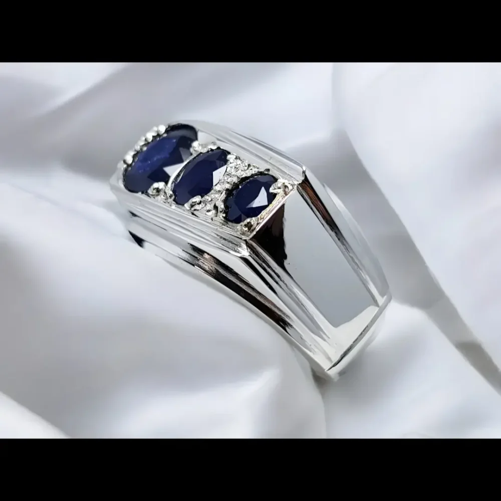 Sapphire Band For Men Real Sterling Silver 925 Neelam Rings