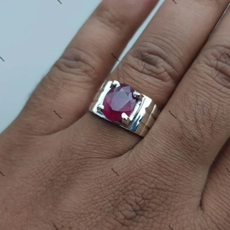 Natural Ruby Stone Ring African Ruby Ring Men's Ring