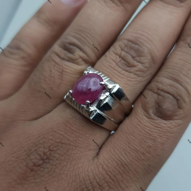 Natural Cabochon Ruby Ring Mens Genuine Ruby Rings