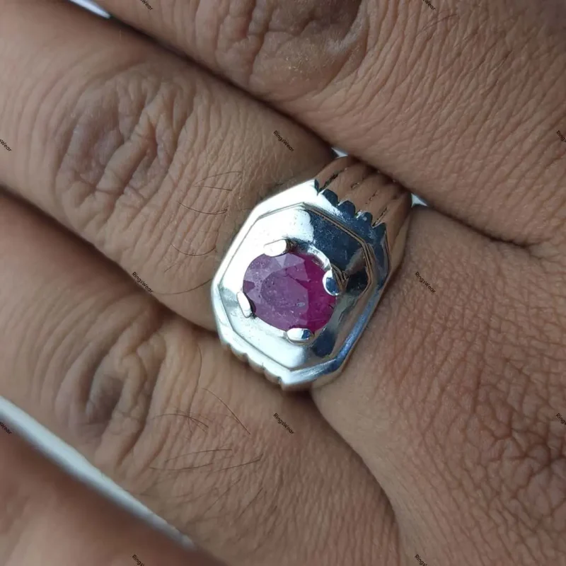 Pink Ruby Ring Men's Real Ruby Rings