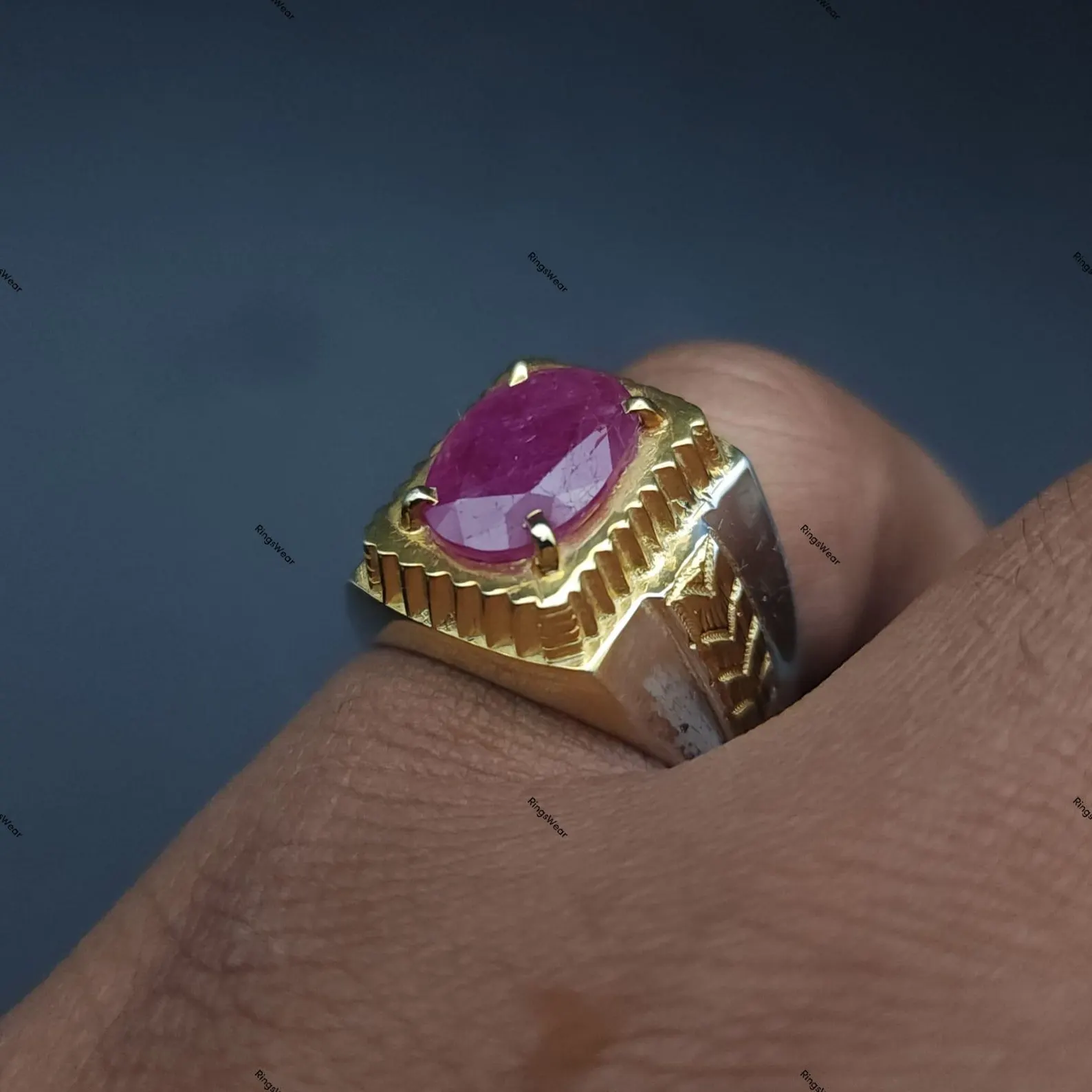 Natural Mens Ruby Ring Vintage Two Tone 925 Silver 6 Natural Mens Ruby Ring Vintage Two Tone 925 Silver - Image 6
