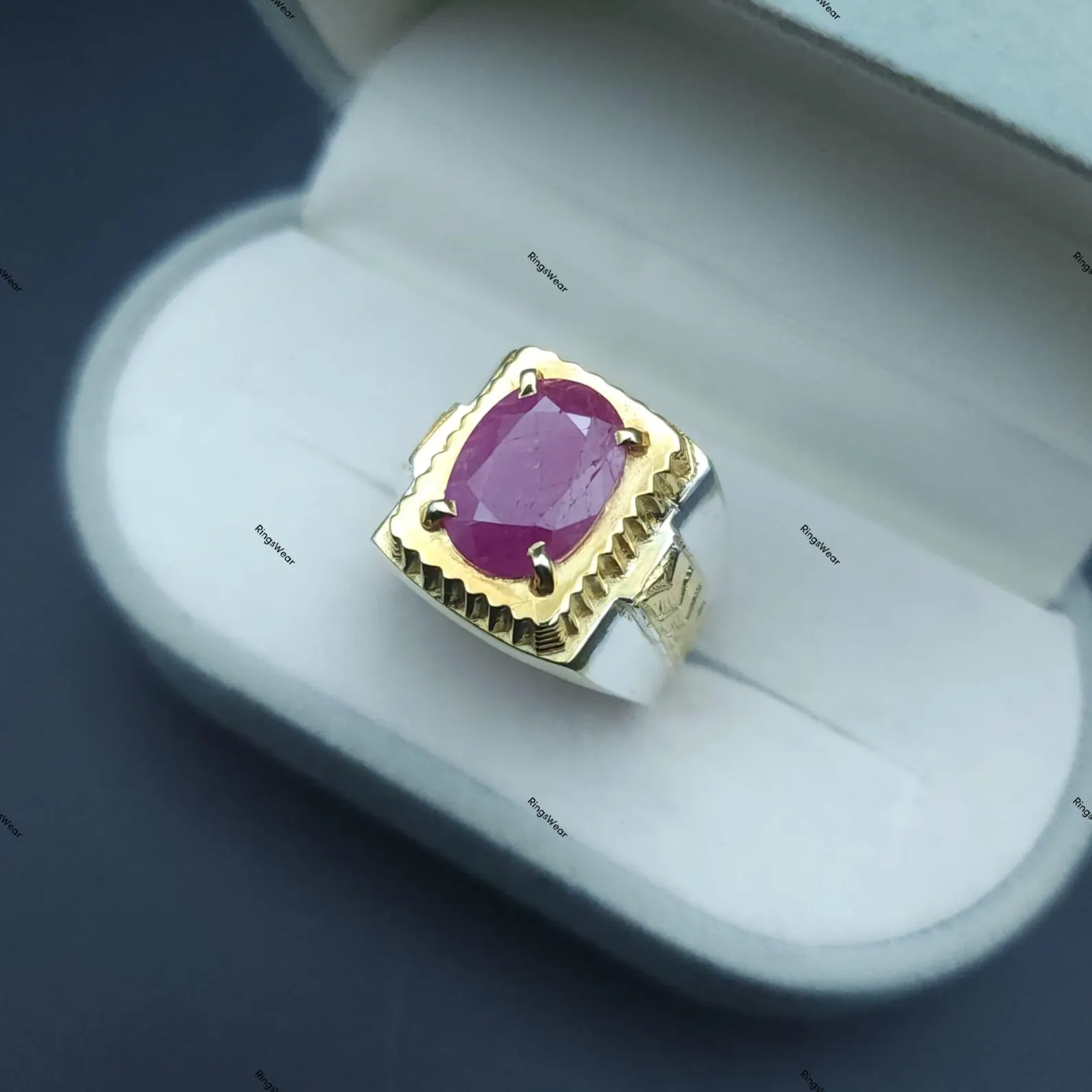 Natural Mens Ruby Ring Vintage Two Tone 925 Silver 5 Natural Mens Ruby Ring Vintage Two Tone 925 Silver - Image 5