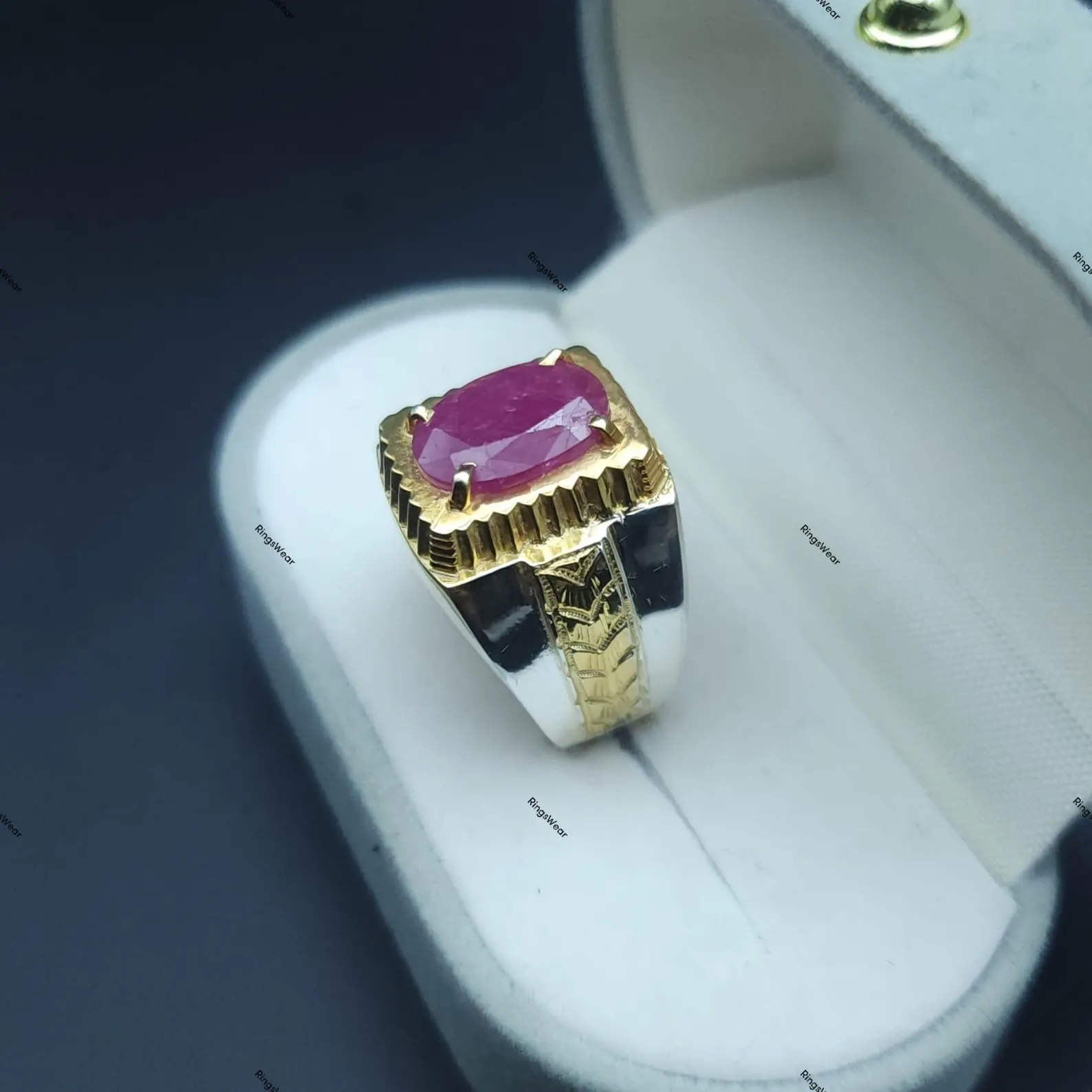 Natural Mens Ruby Ring Vintage Two Tone 925 Silver 4 Natural Mens Ruby Ring Vintage Two Tone 925 Silver - Image 4