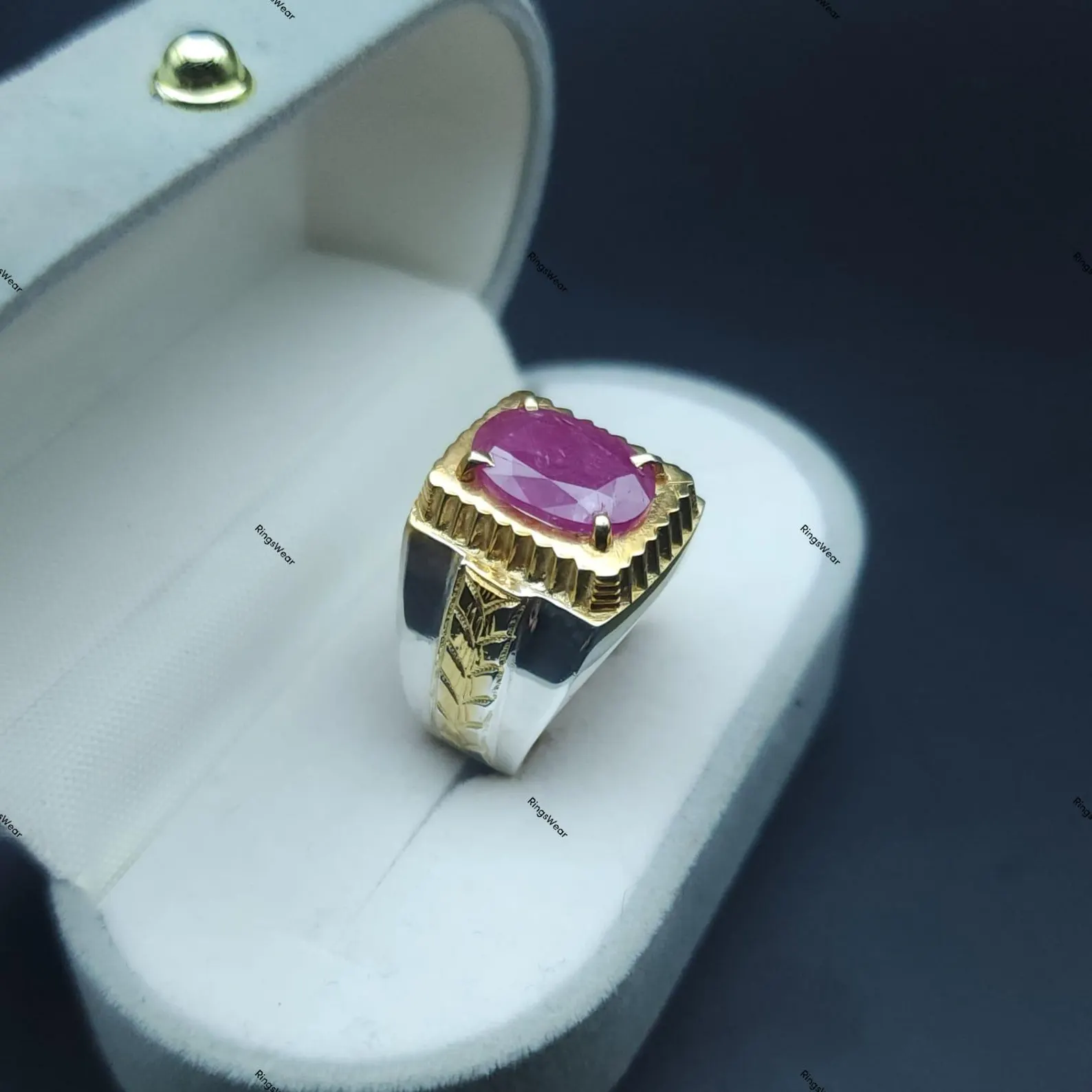 Natural Mens Ruby Ring Vintage Two Tone 925 Silver 3 Natural Mens Ruby Ring Vintage Two Tone 925 Silver - Image 3