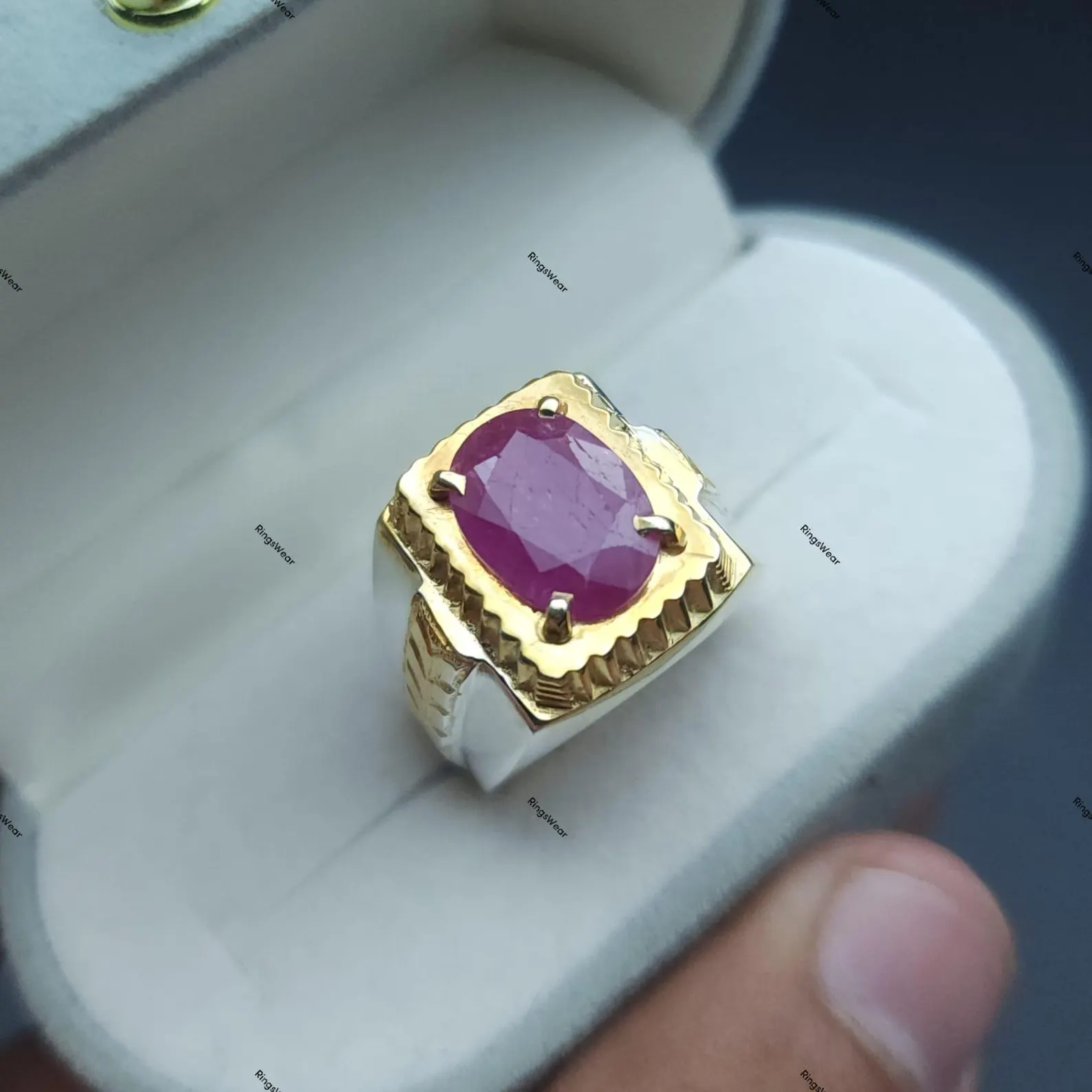 Natural Mens Ruby Ring Vintage Two Tone 925 Silver 2 Natural Mens Ruby Ring Vintage Two Tone 925 Silver - Image 2