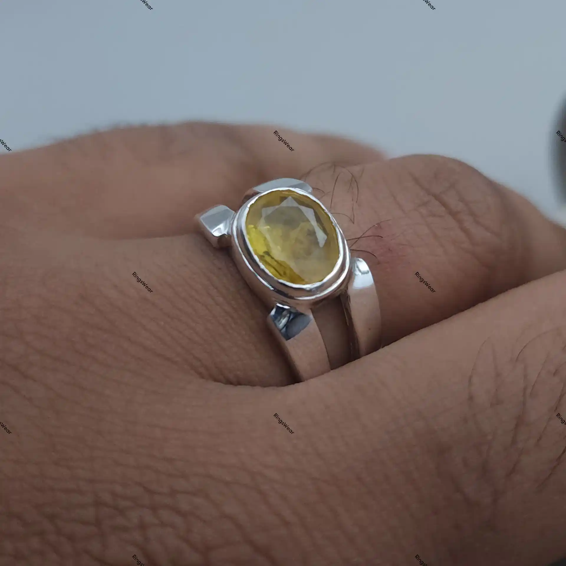 Antique Yellow Sapphire Ring For Men In 925 Sterling Silver 6 Antique Yellow Sapphire Ring