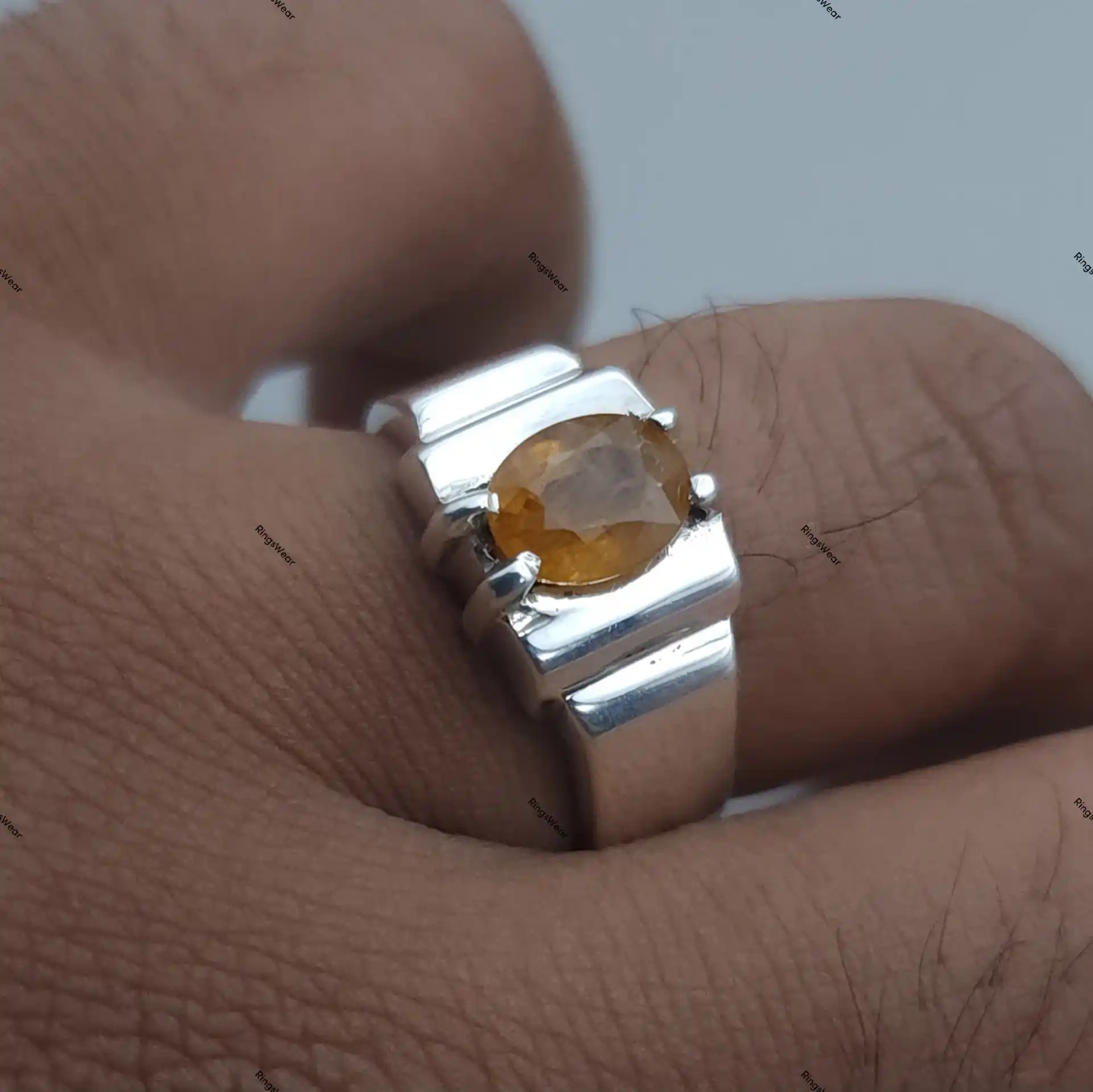 Yellow Stone Ring For Men Natural Sapphire In 925 Silver 5 Yellow Stone Ring
