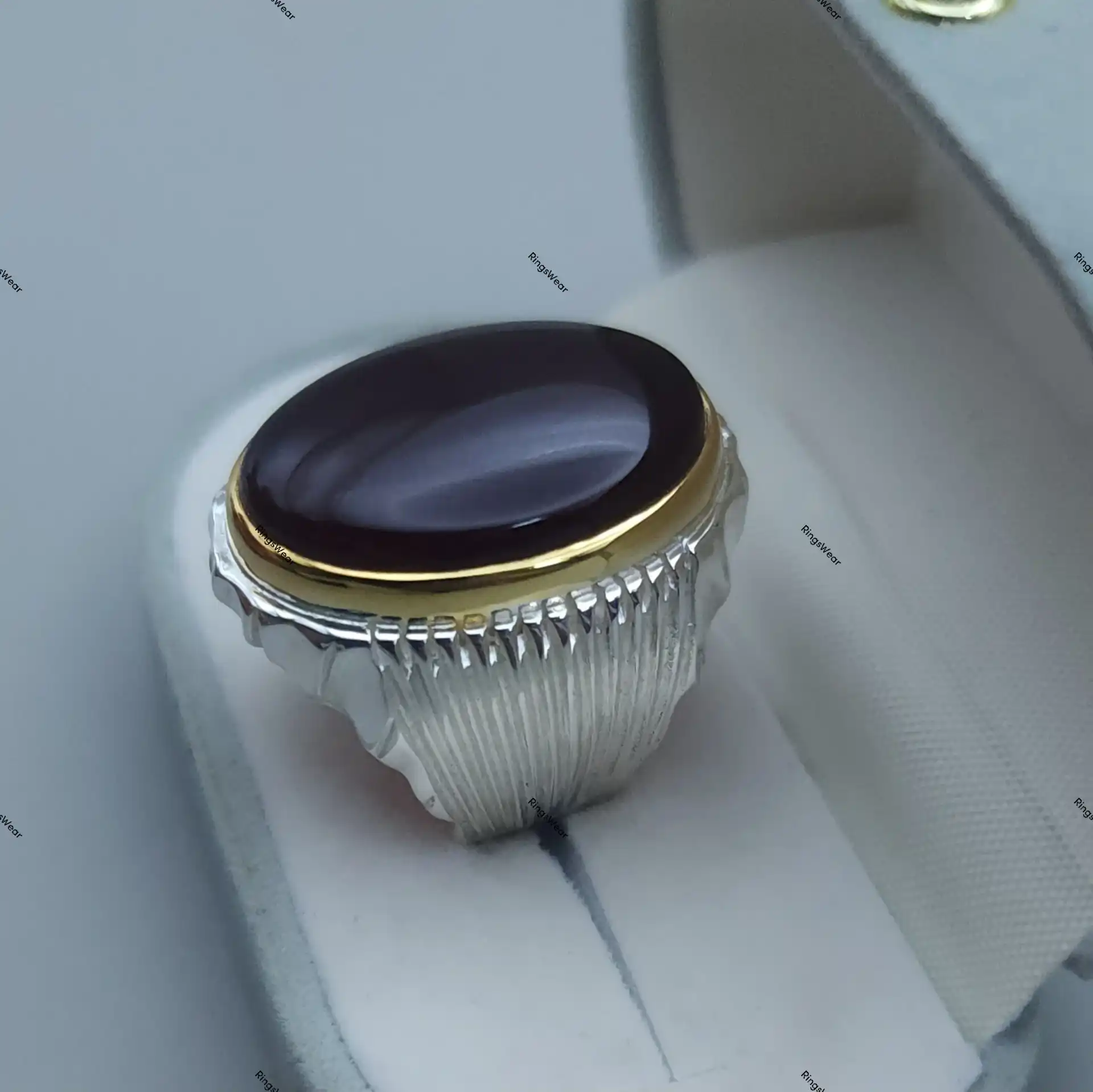 Brown Hakik Stone Ring For Men Two Tone 925 Silver 4 Brown Hakik Stone