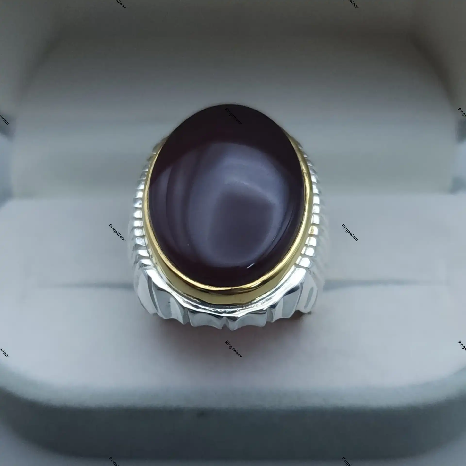 Brown Hakik Stone Ring For Men Two Tone 925 Silver 5 Brown Hakik Stone