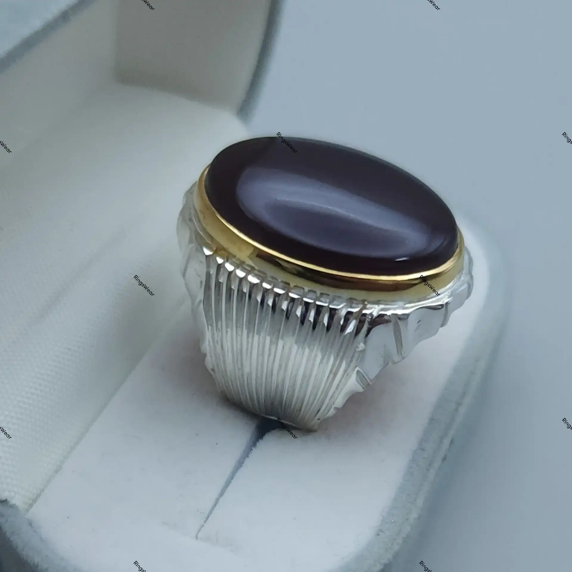 Brown Hakik Stone Ring For Men Two Tone 925 Silver 6 Brown Hakik Stone