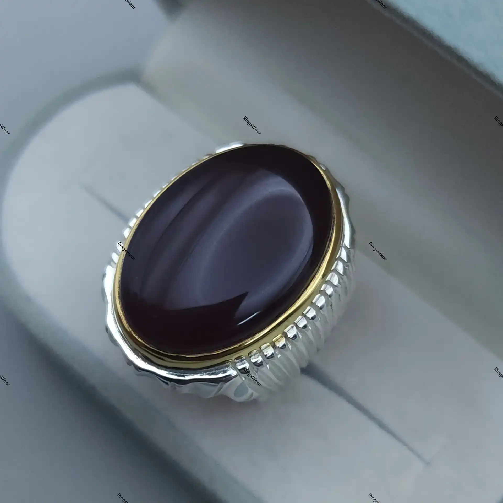 Brown Hakik Stone Ring For Men Two Tone 925 Silver 7 Brown Hakik Stone