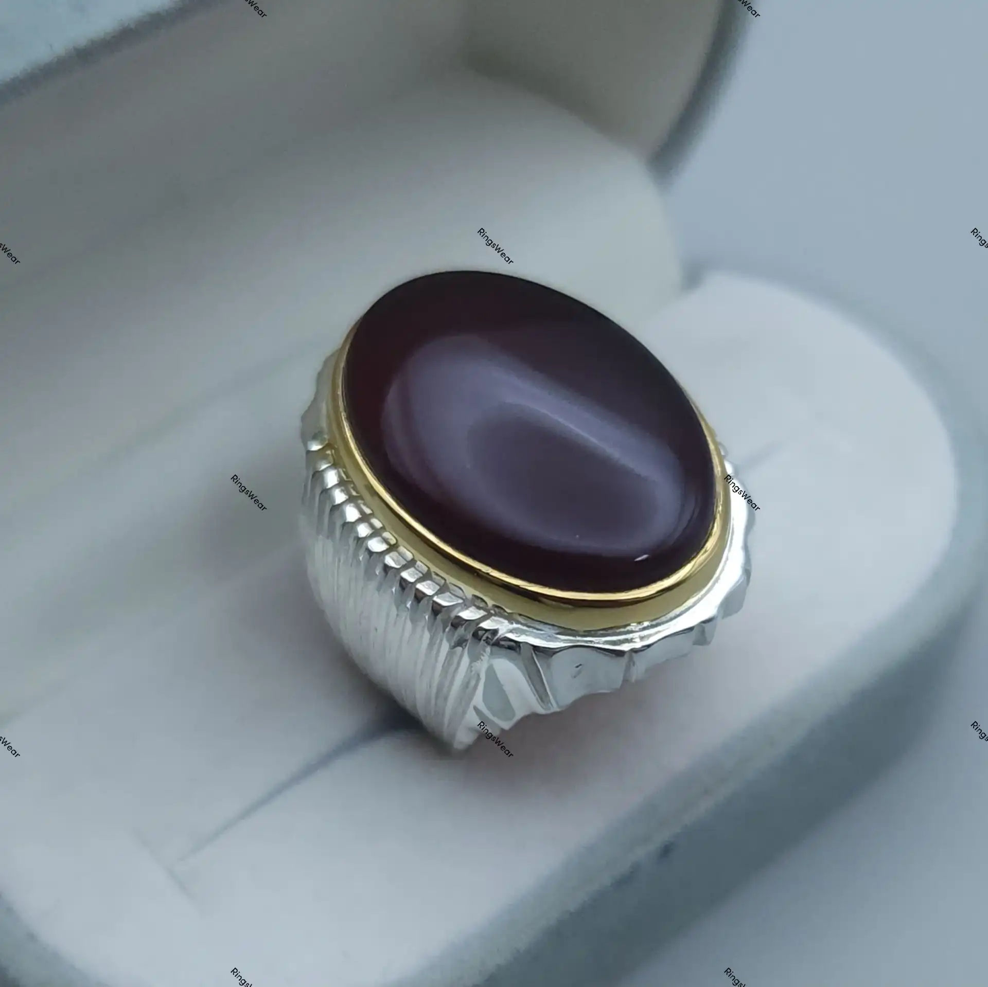 Brown Hakik Stone Ring For Men Two Tone 925 Silver 1 Brown Hakik Stone