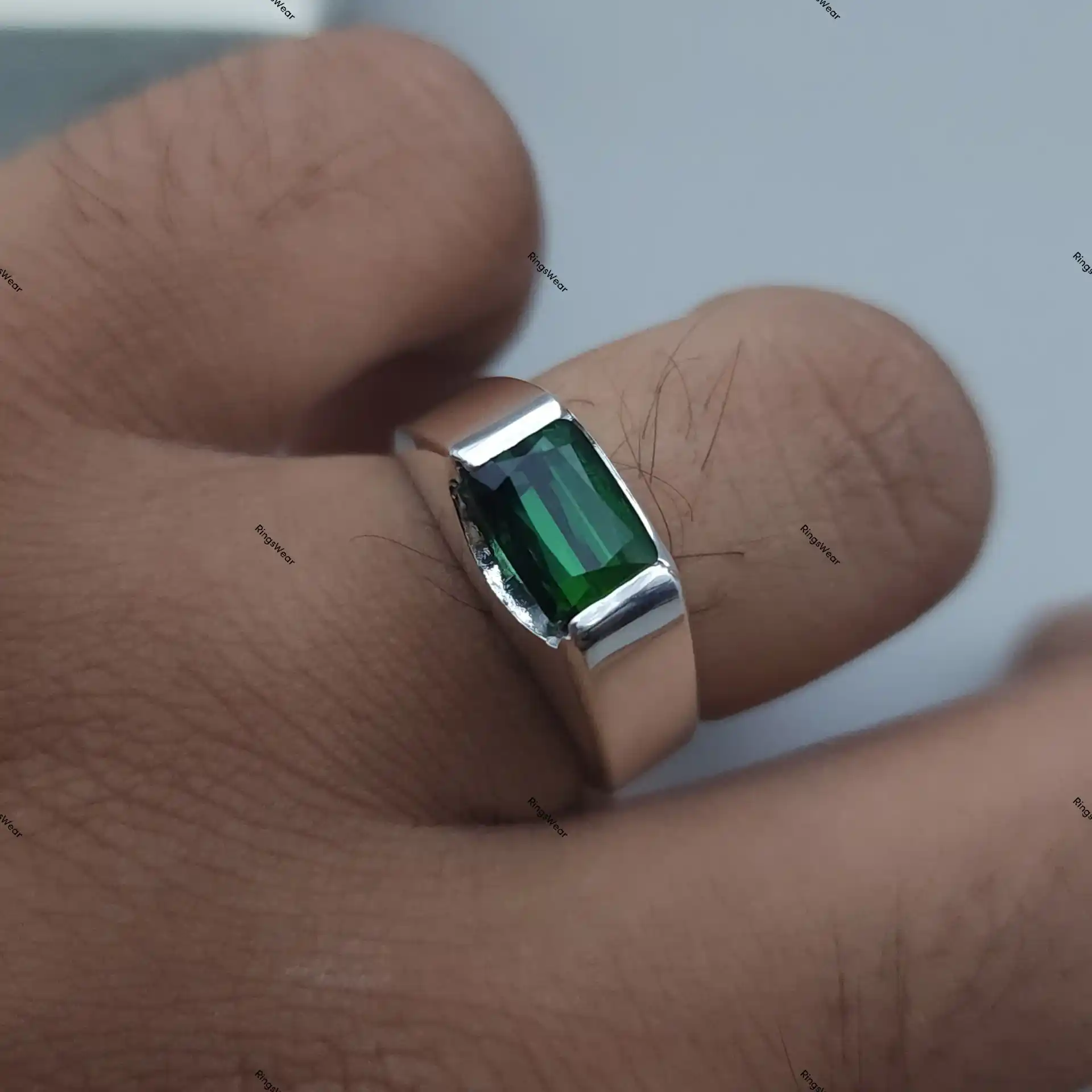 Mens Tourmaline Ring Natural Green Stone In 925 Silver 9 Mens Tourmaline Ring