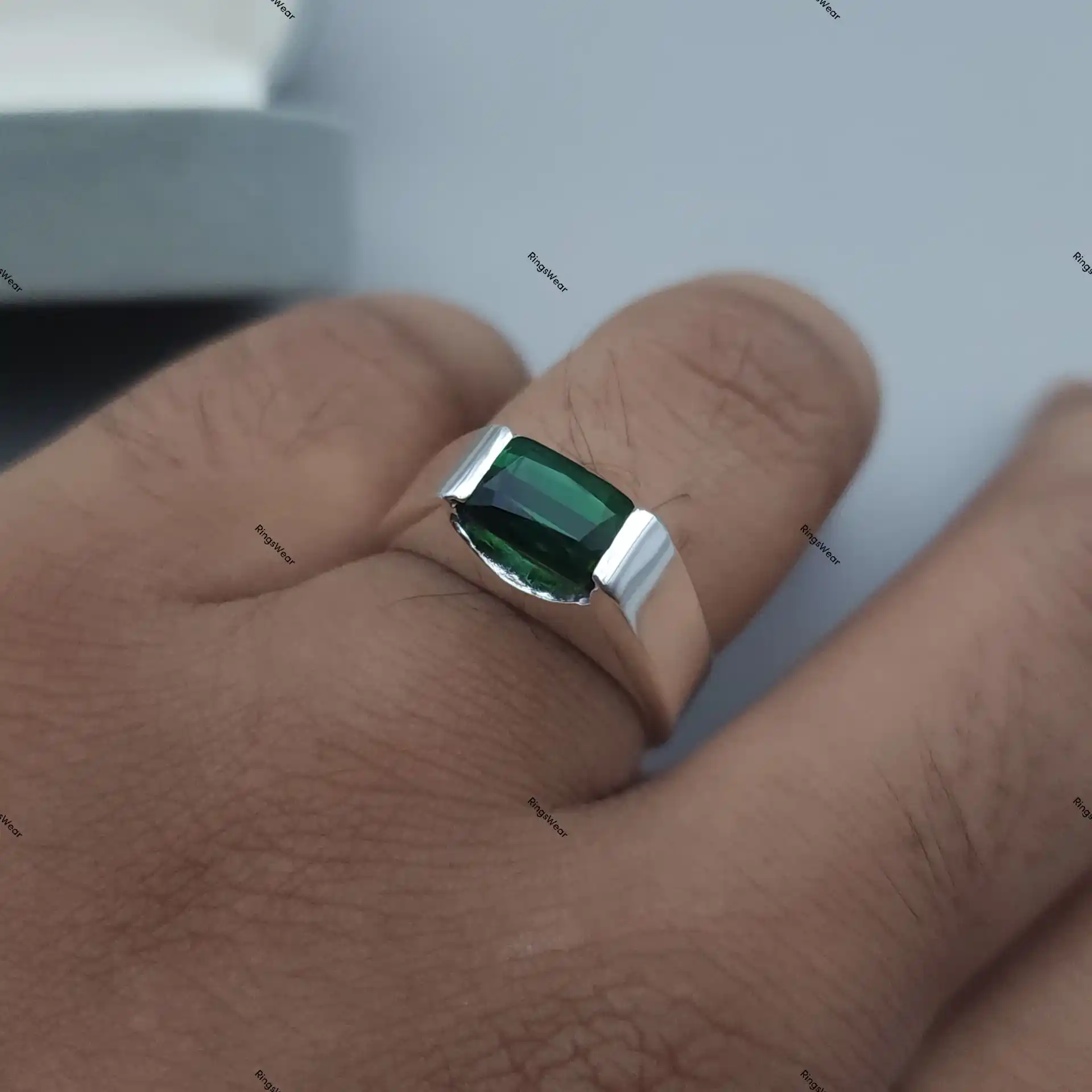 Mens Tourmaline Ring Natural Green Stone In 925 Silver 8 Mens Tourmaline Ring Natural Green Stone In 925 Silver - Image 8