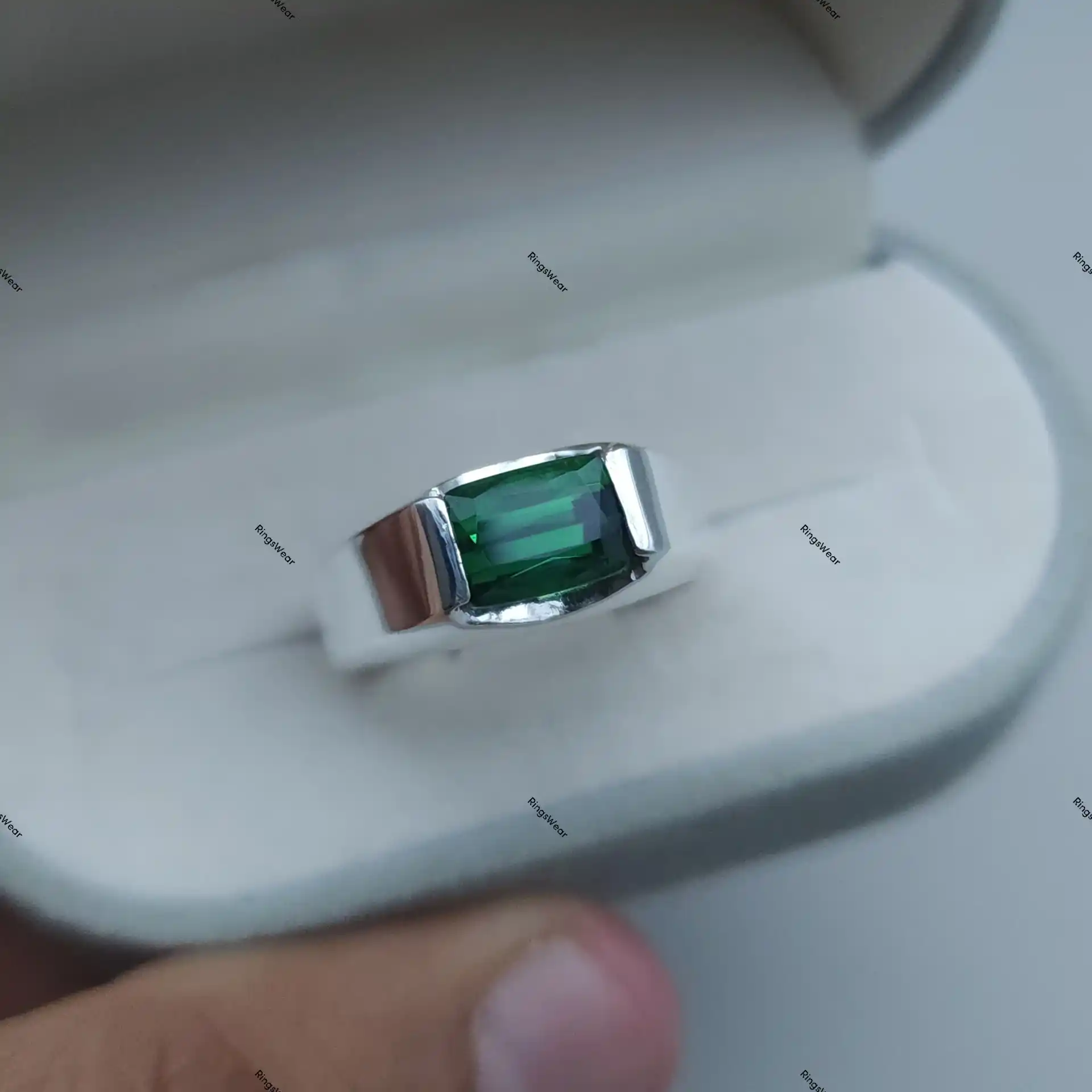 Mens Tourmaline Ring Natural Green Stone In 925 Silver 2 Mens Tourmaline Ring Natural Green Stone In 925 Silver - Image 2