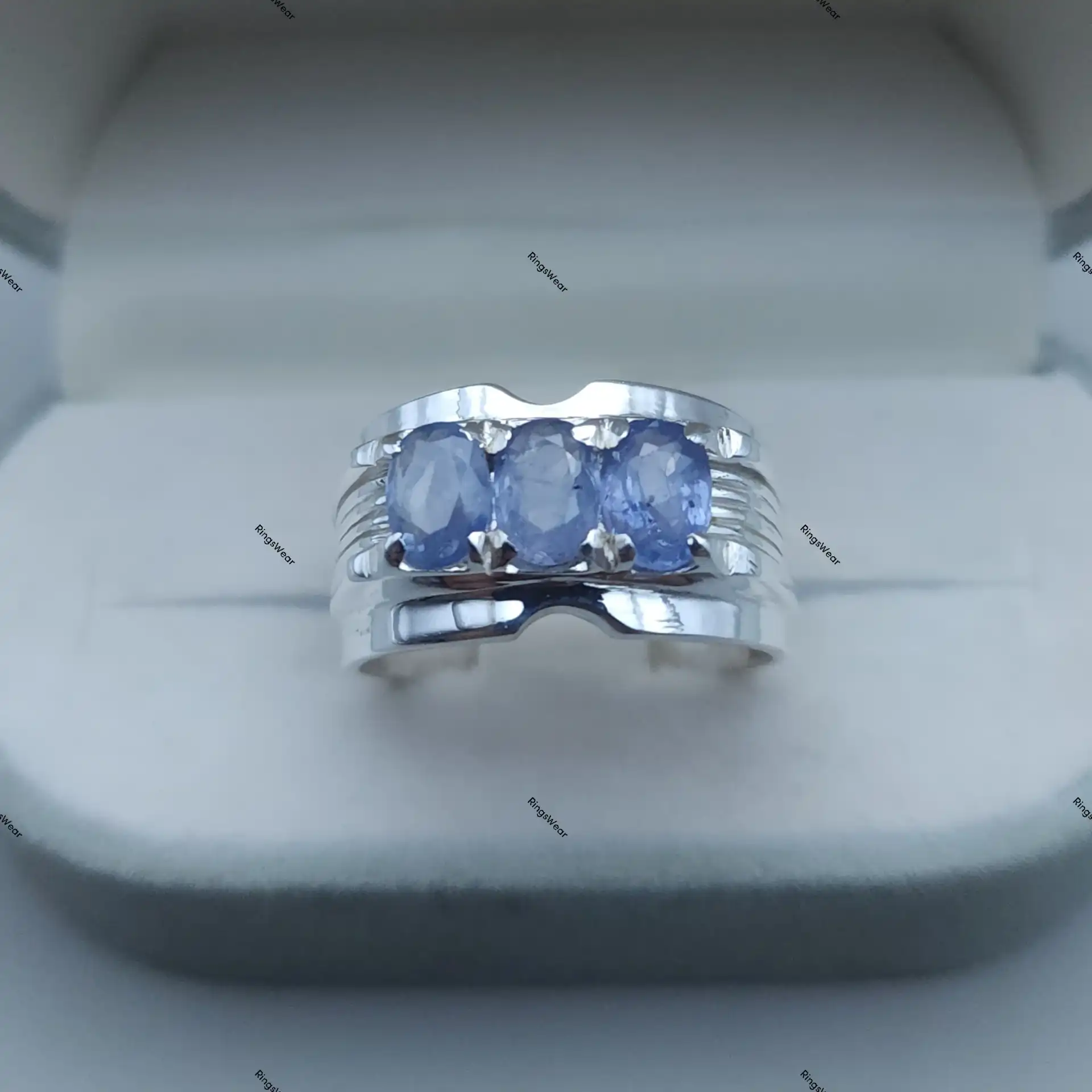 Three Stone Sapphire Ring For Men In 925 Sterling Silver 2 Three Stone Sapphire Ring For Men In 925 Sterling Silver - Image 2