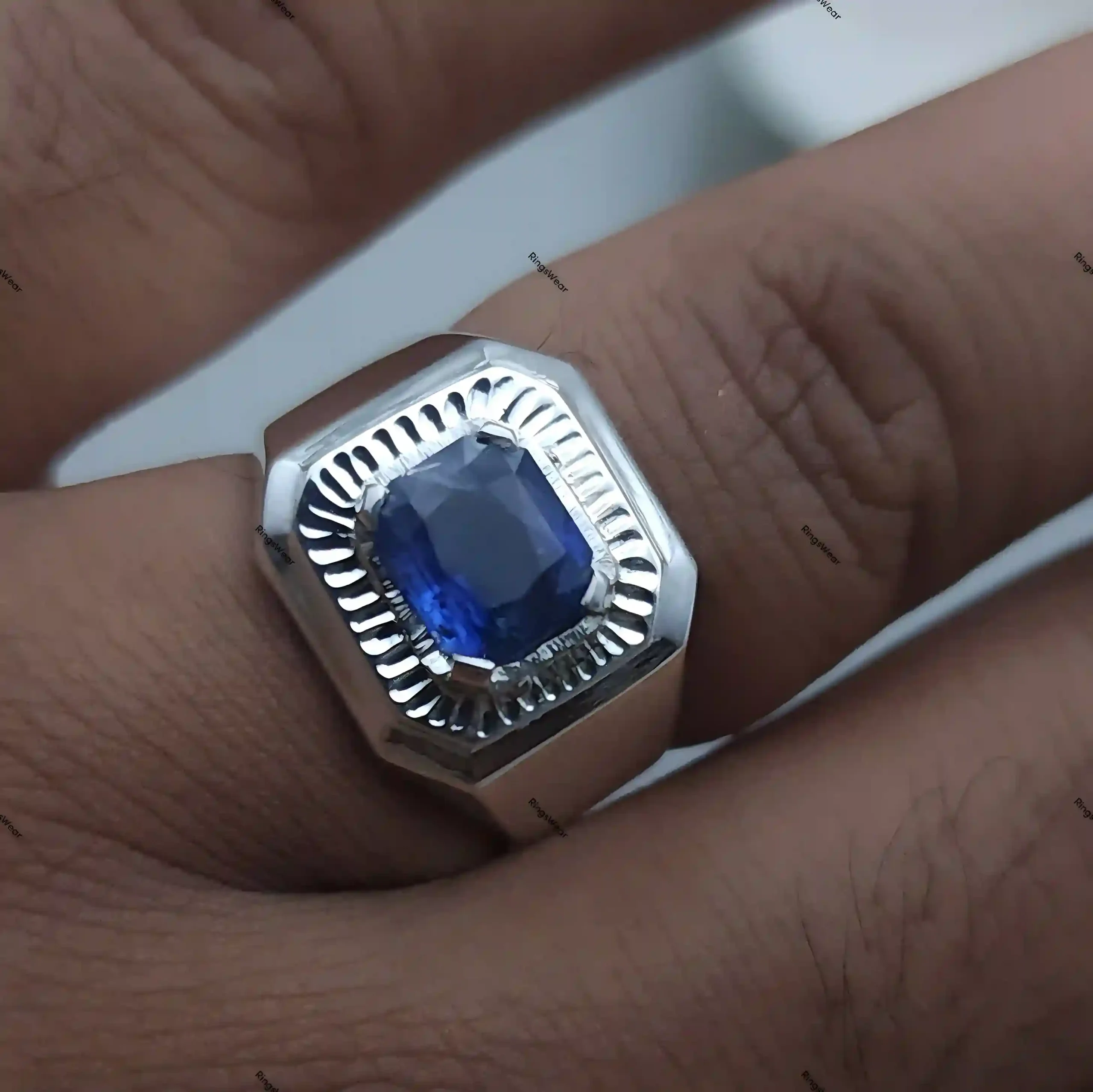 Royal Blue Sapphire Ring For Men Certified In 925 Sterling Silver 10 Royal Blue Sapphire Ring For Men Certified In 925 Sterling Silver - Image 10