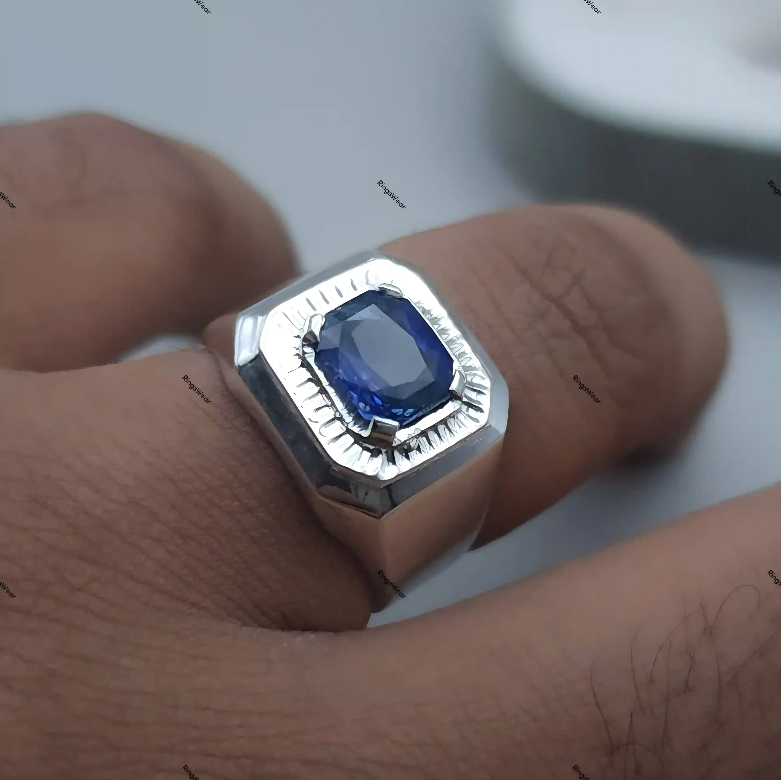 Royal Blue Sapphire Ring For Men Certified In 925 Sterling Silver 9 Royal Blue Sapphire Ring For Men Certified In 925 Sterling Silver - Image 9