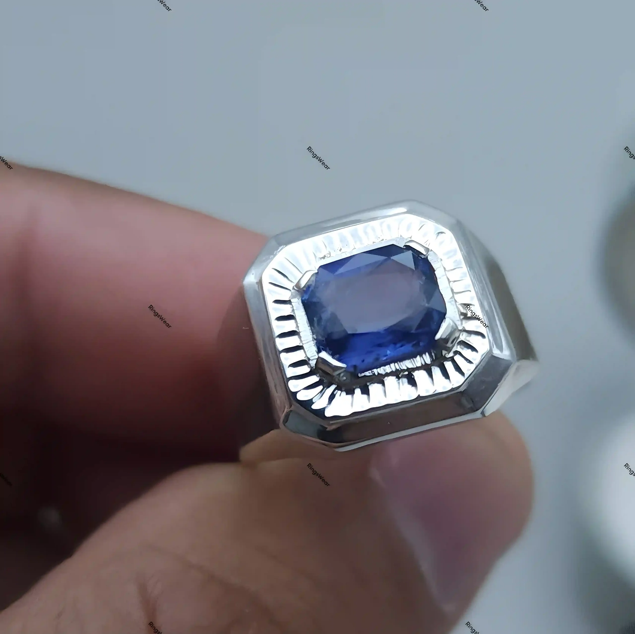 Royal Blue Sapphire Ring For Men Certified In 925 Sterling Silver 8 Royal Blue Sapphire Ring For Men Certified In 925 Sterling Silver - Image 8