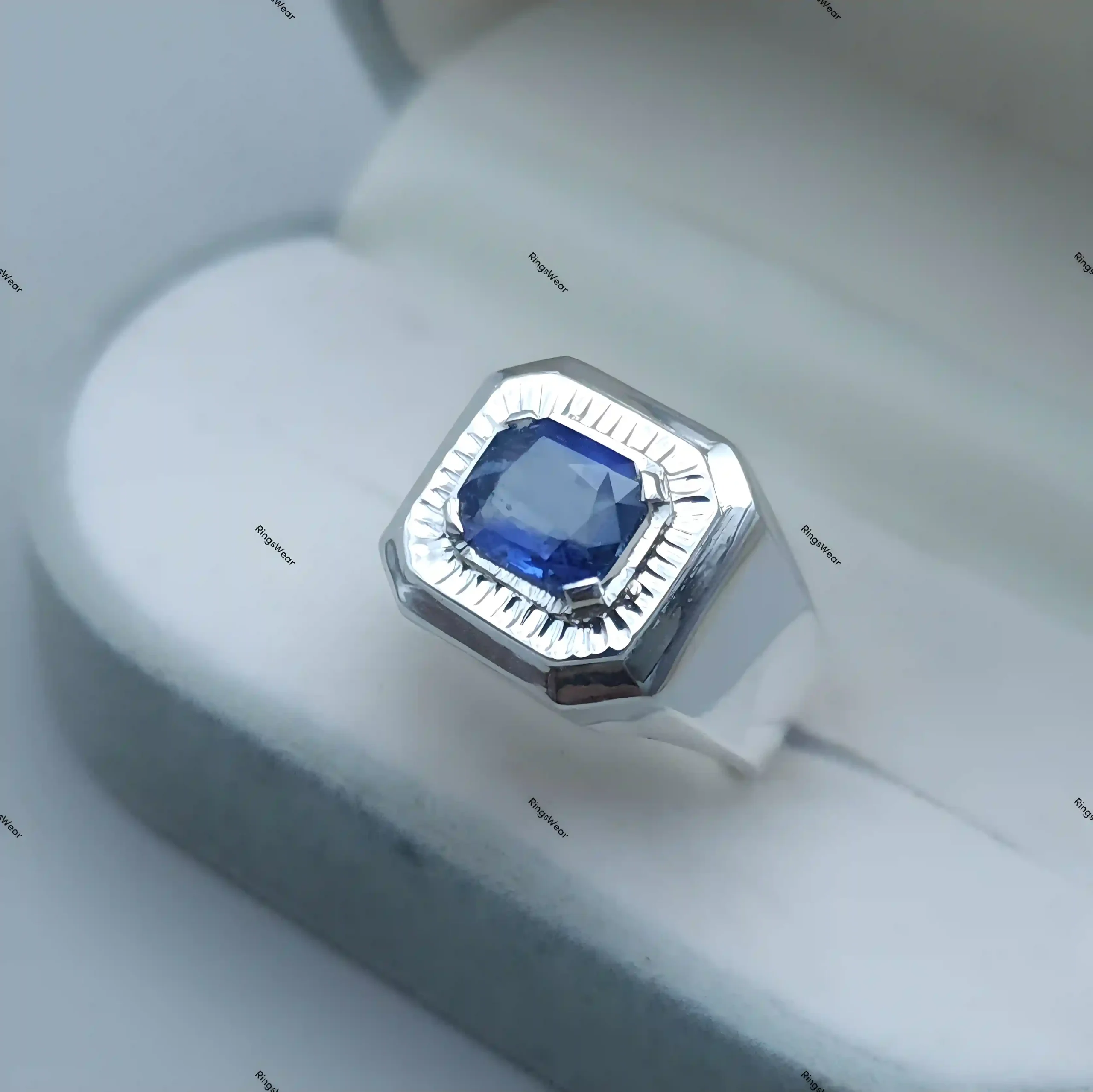 Royal Blue Sapphire Ring For Men Certified In 925 Sterling Silver 6 Royal Blue Sapphire Ring For Men Certified In 925 Sterling Silver - Image 6